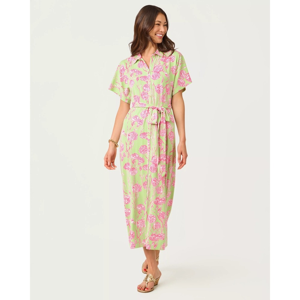 Lilly Pulitzer McKennon UPF 50+ Maxi Dress Pistachio Macaron Alina Pink Green S
